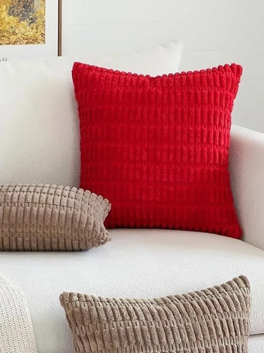 Red Cozy Textured Throw Pillow - Home Holiday